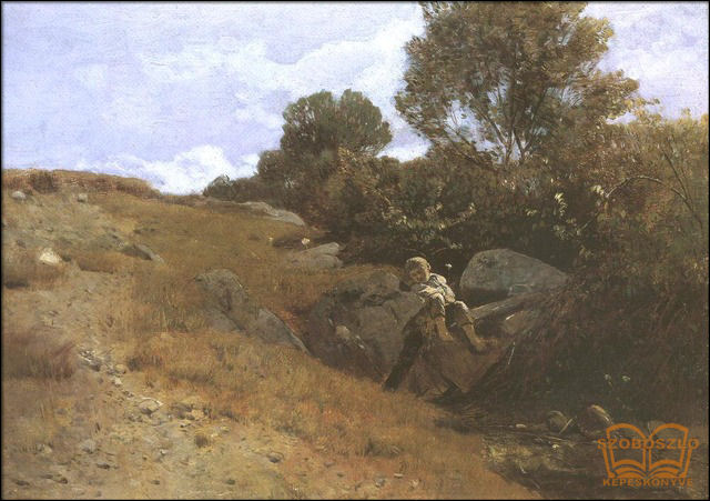 Tájkép alvó fiúval